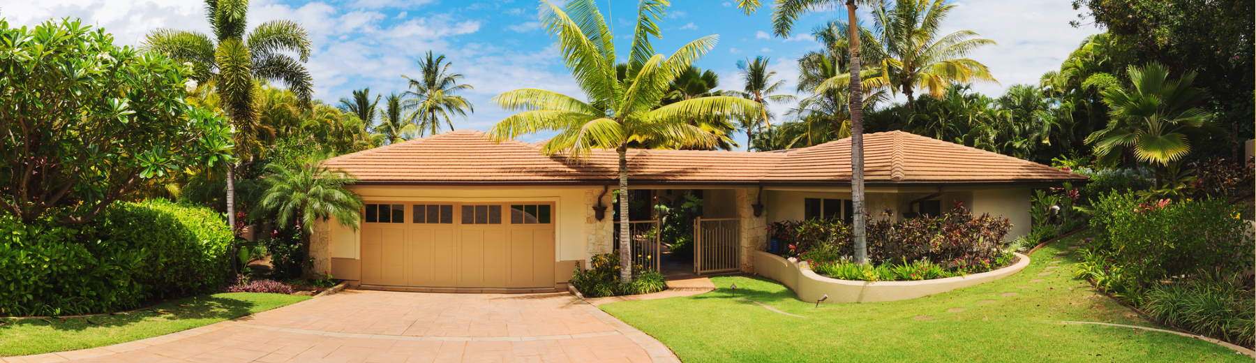 front of 1 story home with palm trees